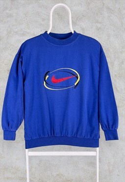 Vintage Blue Nike Sweatshirt Centre Swoosh Embroidered Small