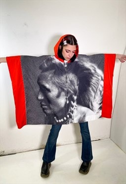 Vintage 90s native printed rain hooded poncho 