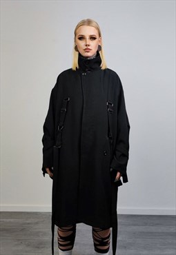 Utility buckle coat grunge bondage jacket strap attachment