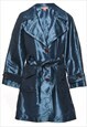 Vintage Single Breasted Metallic Teal Trench Coat - M