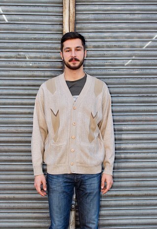 80S BEIGE CARDIGAN WITH GEOMETRIC DESIGNS