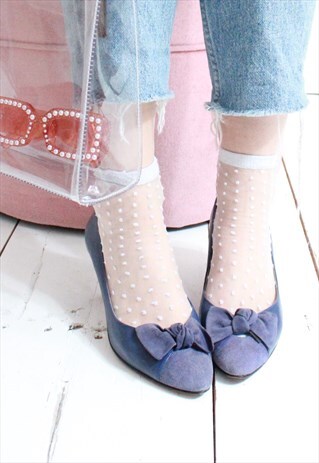 VINTAGE 80S PURPLE LEATHER BOW MIDI HEELS