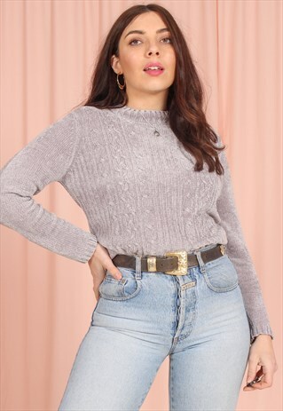 VINTAGE 80S JUMPER IN GREY CABLE KNIT