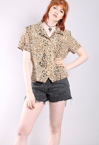 VINTAGE 90S LEOPARD PRINT PATTERNED BLOUSE