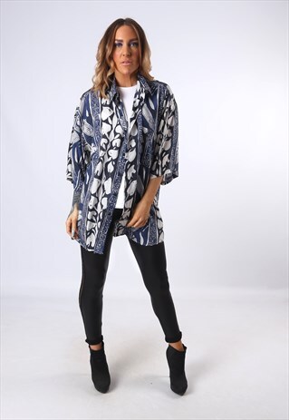 PRINT PATTERNED SILK SHIRT OVERSIZED FITTED UK 20 - 22 (F42F