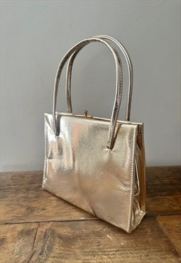 60's Vintage Gold Shiny Hand Held Evening Bag