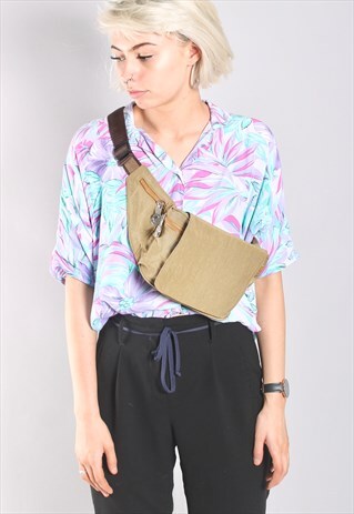 VINTAGE 90S BEIGE CANVAS FESTIVAL BUM BAG BUMBAG