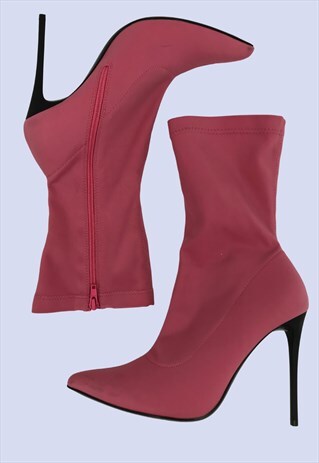 SCHUH PINK SOCK HEELED STILETTO PARTY POINTED ANKLE BOOTS 