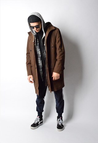 VINTAGE 90S BROWN MINIMALIST WARM WINTER COAT WITH HOOD