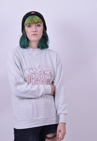 VINTAGE 90'S GREY SIRE POWER USA SWEATER UNISEX SIZE MEDIUM