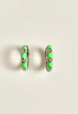 Green Rhodium plated sterling silver huggie hoop earrings 