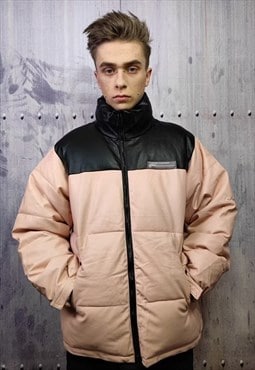 Faux leather contrast bomber jacket in pastel pink