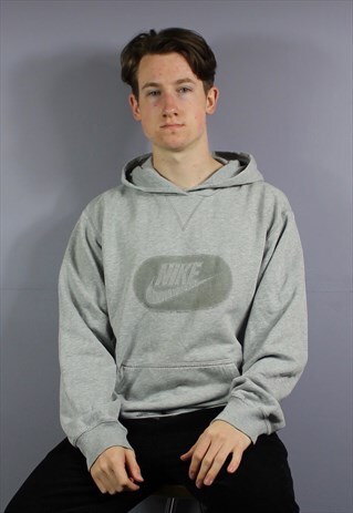 VINTAGE NIKE HOODIE IN GREY WITH PRINTED LOGO AND POUCH POCK