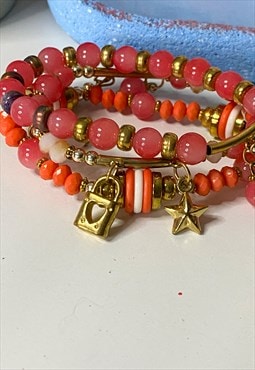 Orange & Gold Beaded Stacking Bracelets