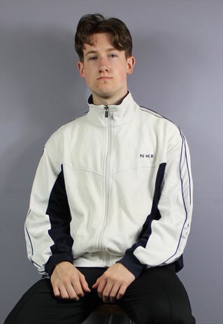 VINTAGE NIKE WINDBREAKER JACKET IN WHITE WITH EMBROIDERED LO