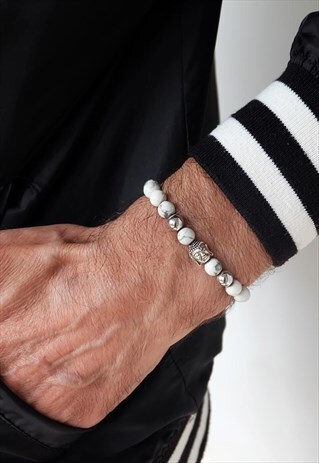 HOWLITE POWER BRACELET WITH SILVER BUDDHA HEAD