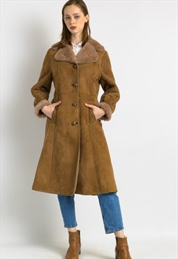 80s Vintage Suede Sheepskin Leather Shearling Coat 7005