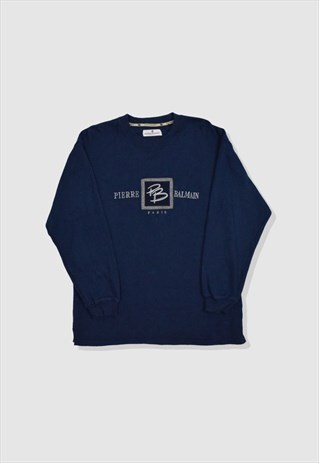 VINTAGE 90S PIERRE BALMAIN EMBROIDERED LOGO SWEATSHIRT NAVY