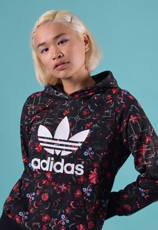 VINTAGE ADIDAS FLORAL TREFOIL PATTERNED HOODIE