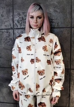 Decapitated teddy track jacket handmade edgy bear bomber 