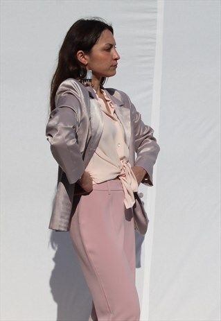 VINTAGE 90'S LILAC-GREY STRIPED SATIN BLAZER JACKET