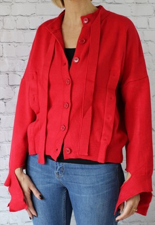BUTTON DETAIL CARDIGAN- RED