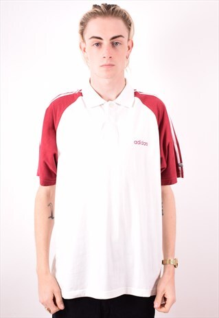 ADIDAS MENS VINTAGE POLO SHIRT LARGE WHITE 90S