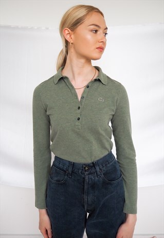VINTAGE LACOSTE LONG SLEEVE POLO TOP IN GREEN