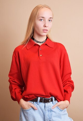 90'S RETRO MINIMALIST RED OVERSIZED DADS JUMPER TOP