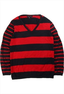 Tommy Hilfiger  Striped V Neck Jumper / Sweater XLarge Red