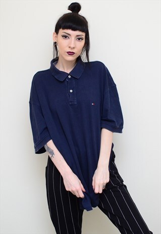 Y2K RETRO NAVY TOMMY HILFIGER OVERSIZED TEE