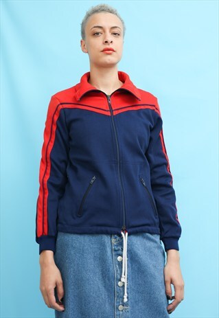 80S VINTAGE NAVY BLUE SPORTS TRACK TOP JACKET