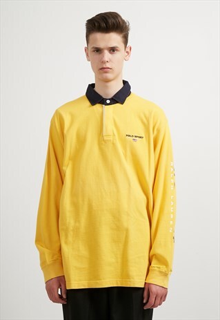 90S VINTAGE YELLOW POLO RALPH LAUREN LONG SLEEVE POLO SHIRT