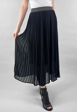 Planet 80's Vintage Black Sheer Pleated Ladies Midi Skirt