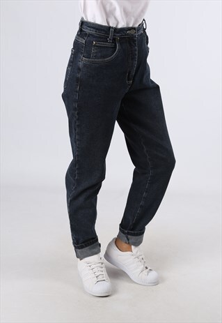HIGH WAISTED DENIM JEANS STRETCH TAPERED UK 12 (H84P)