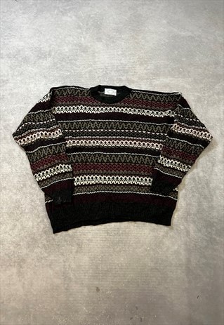 VINTAGE ABSTRACT KNITTED JUMPER PATTERNED GRANDAD SWEATER