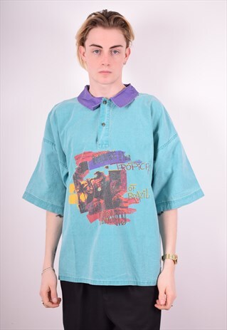 MENS VINTAGE PULLOVER SHIRT LARGE BLUE 90'S