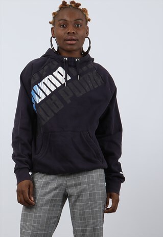VINTAGE PUMA LARGE NAVY SPELLOUT HOODIE
