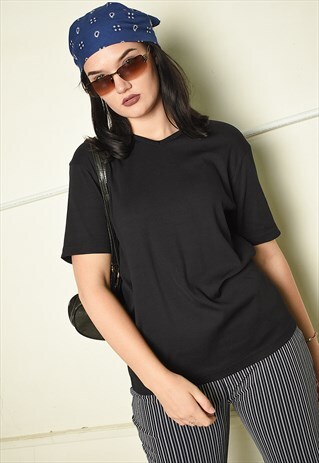 Y2K RETRO OVERSIZED BASICS RIBBED T-SHIRT TOP IN BLACK