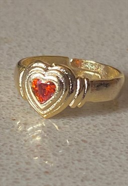 Orange heart ring in gold
