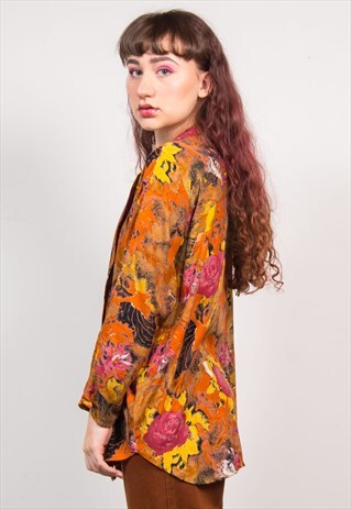 VINTAGE 90'S ORANGE ABSTRACT FLORAL OVERSIZED SHIRT