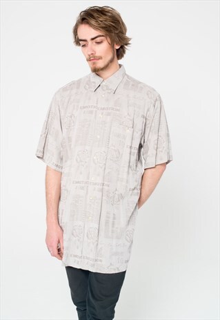 LIGHT GREY 'EMOTION' BROCADE EXTENDED LENGTH VINTAGE SHIRT