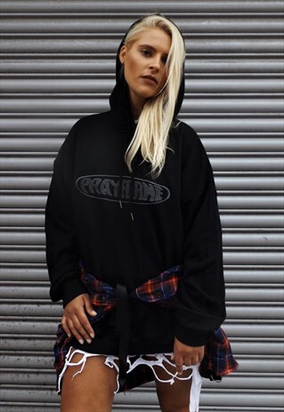 LOOSE FIT OVERSIZE TOP PRAY SLOGAN DROP SHOULDER HOODIE
