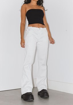 Vintage Y2K White Crocheted Mid Waist Flare Bootcut 