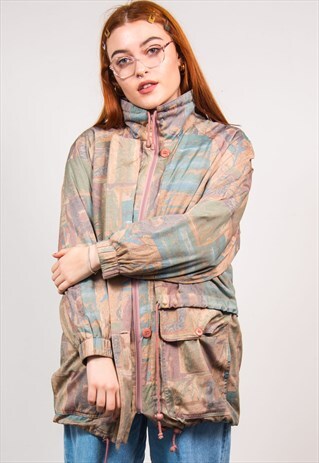 VINTAGE 90'S MULTICOLOUR ABSTRACT PRINT PARKA COAT ANORAK