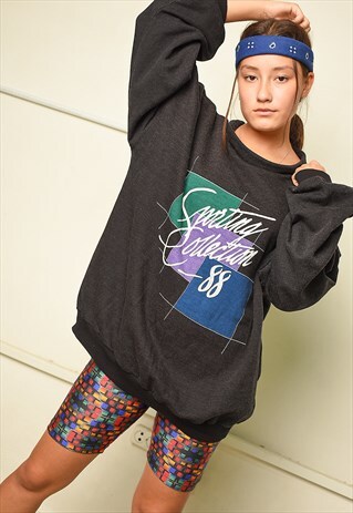 90S RETRO LOGO SLOGAN SLOUCHY OVERSIZED SWEATSHIRT JUMPER