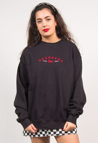 VINTAGE 90'S BLACK NEBRASKA USA SWEATSHIRT