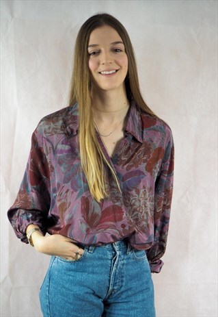 VINTAGE PINK AND PURPLE FLORAL BLOUSE