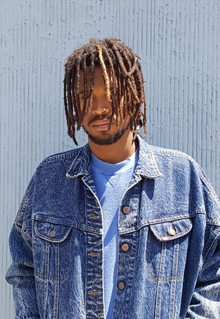 80S 90S OVERSIZE GRUNGE ACID WASH DENIM JEAN JACKET SMALL
