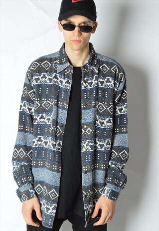 VINTAGE 80S AZTEC POP BUTTON LONG SLEEVE SHIRT